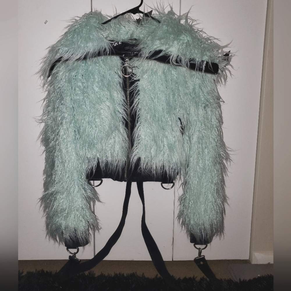 Dollskill Current Mood Pastel Mint Fuzzy Jacket - Size Large
